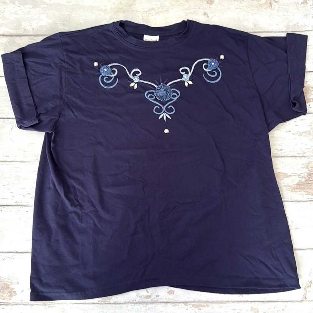 Bobbie Brooks L/G Navy Blue Short Sleeve Shirt Size Large Womens